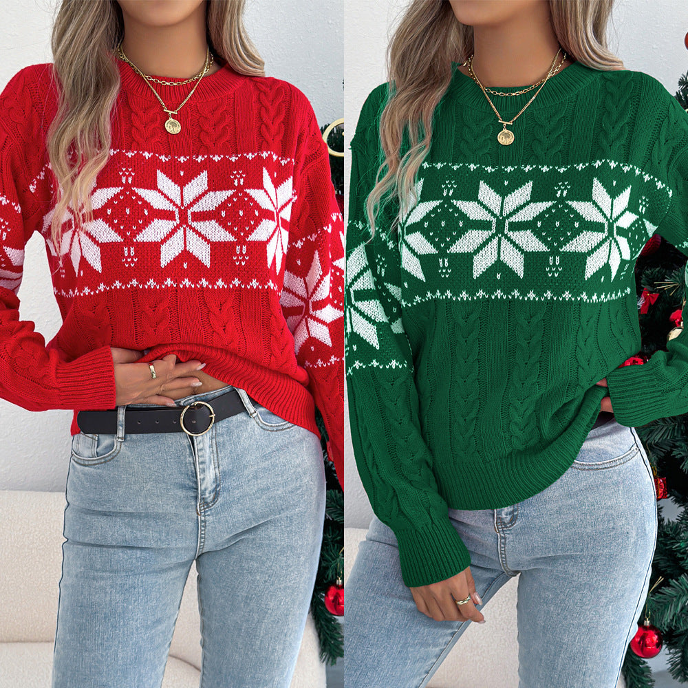 Maglione Pullover A Maniche Lunghe A Fiocchi Di Neve