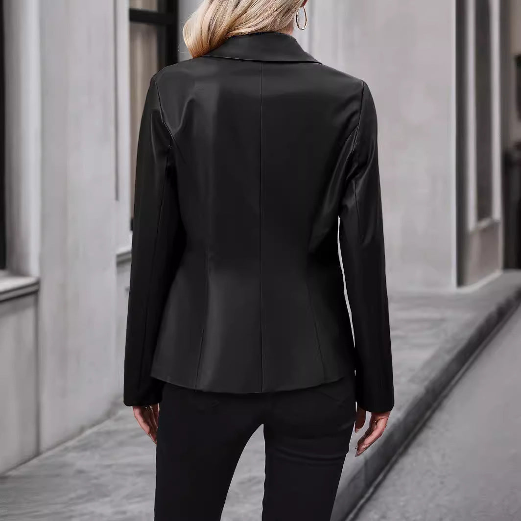 Giacca in pelle da moto doppiopetto da donna