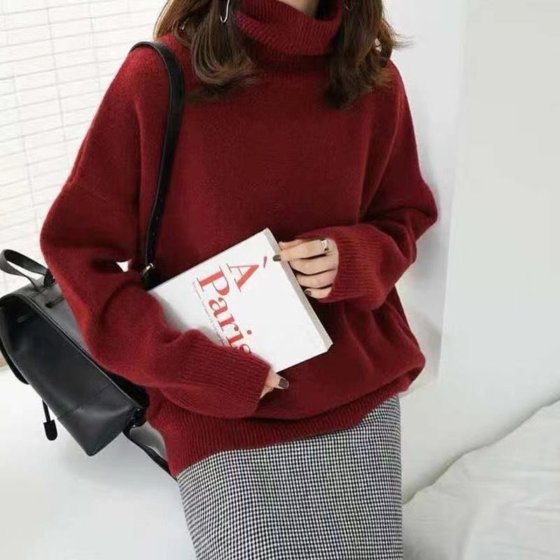 Maglione pullover versatile largo a collo alto da donna