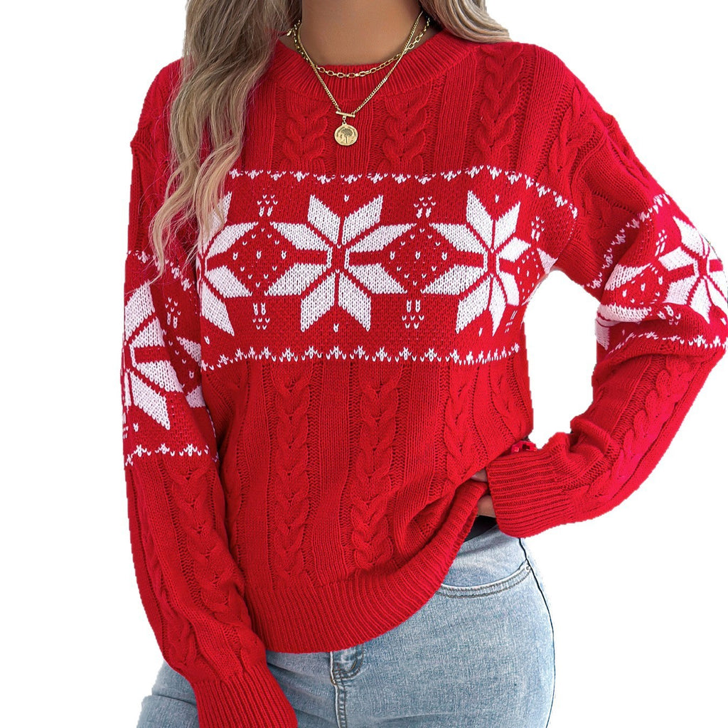 Maglione Pullover A Maniche Lunghe A Fiocchi Di Neve