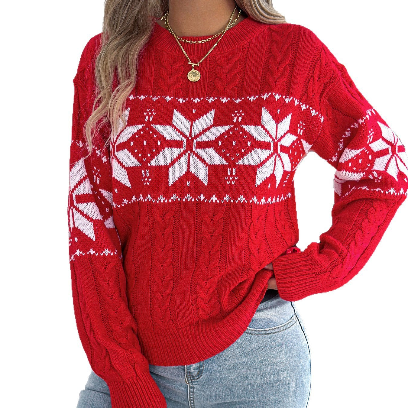 Maglione Pullover A Maniche Lunghe A Fiocchi Di Neve