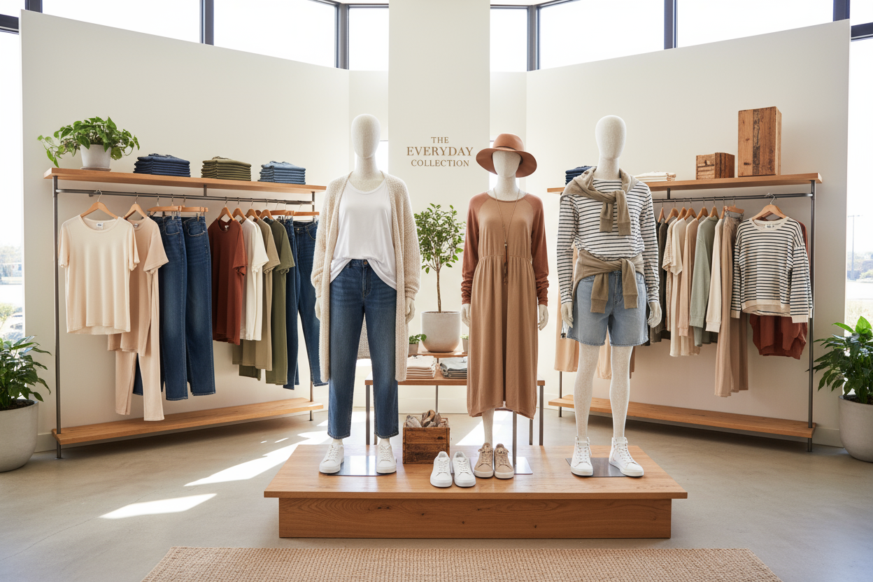 MI GENERI UN IMMAGINE PER UN NEGOZIO DI VESTITI CASUAL